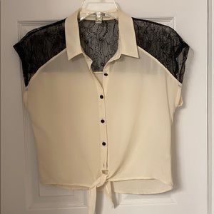 Cream colored front knot blouse